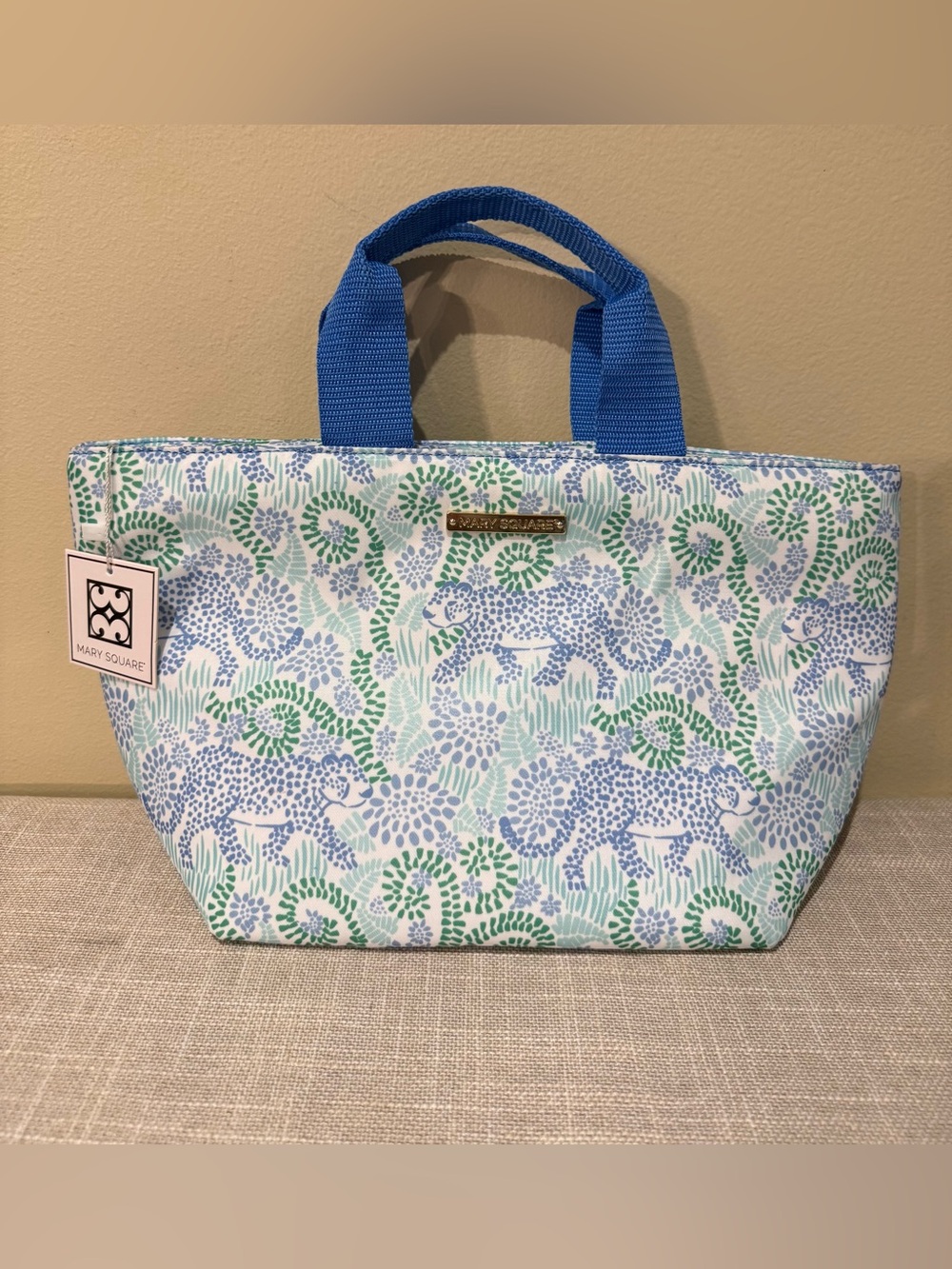 NWT Mary Square Leopard Picnic Cooler Bag Blue Teal Floral Insulated Lunch Tote